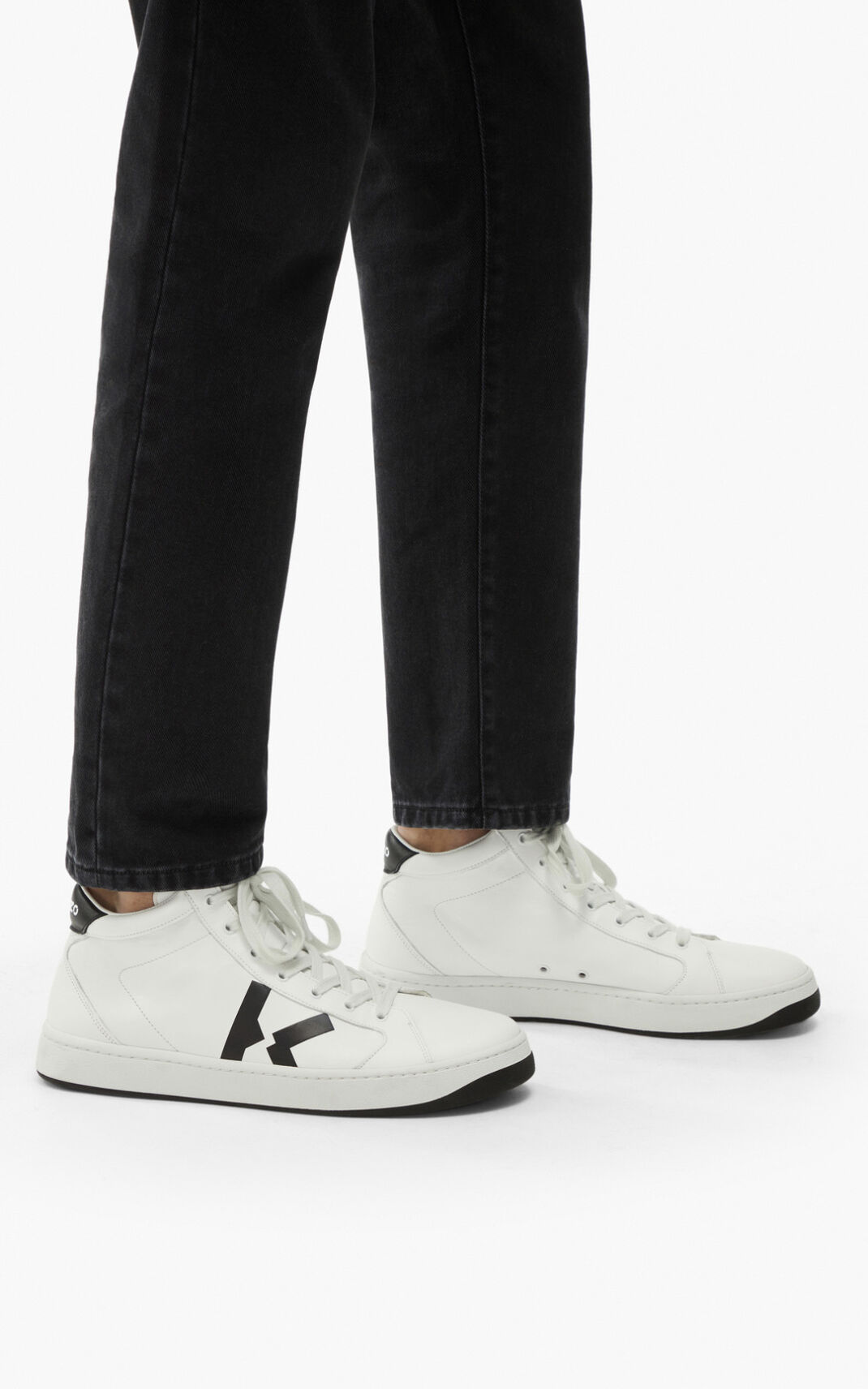 Kenzo Kourt Cuero Altas top Zapatillas Hombre Blancas | 3507961-JK